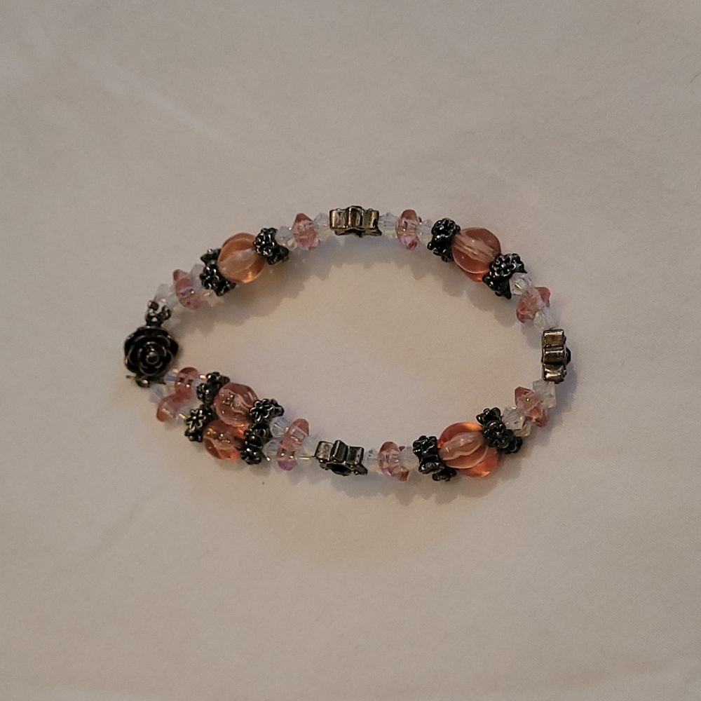 Rose bracelet w/stars  pink/silver